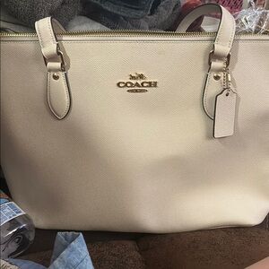 Coach Beige Leather Tote Bag